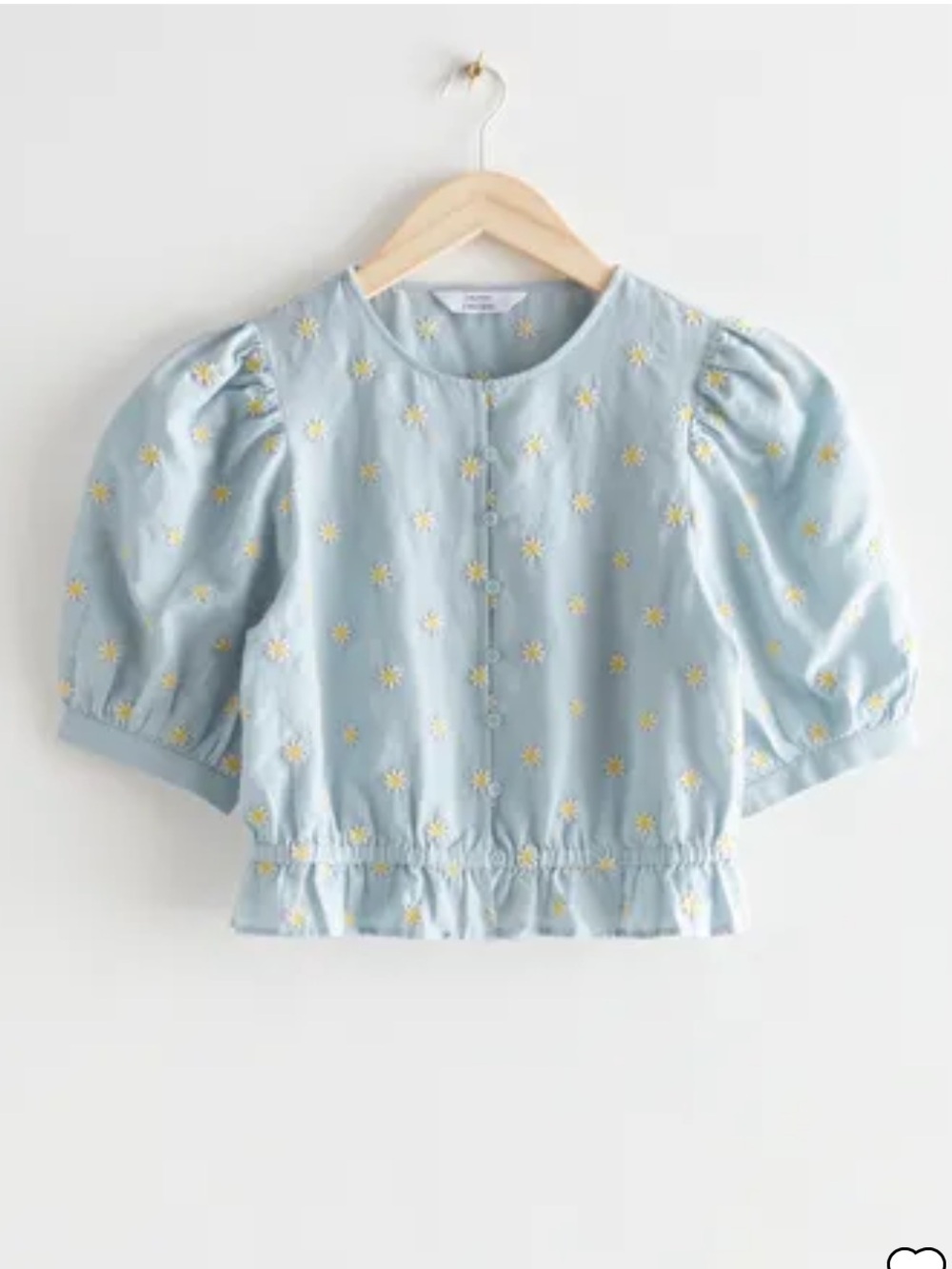 Light Blue Daisy Embroidered Puff Sleeve Top